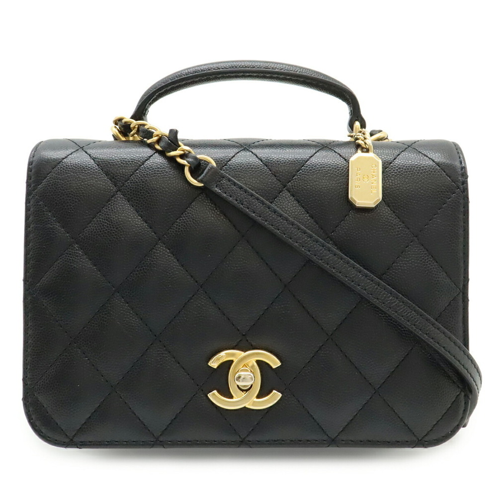 CHANEL Matelassé Coco Mark Chain Shoulder Bag Handbag Caviar Leather Black AS...
